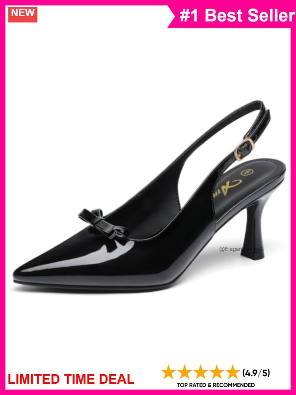 Pointed Toe Slingback Pumps Bow Buckle Dress Heels